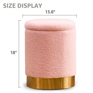 Pouf Contenitore Moderno in Velluto Teddy, Poggiapiedi Multiuso con Base in Metallo, Sgabello da Toeletta per Hotel - Product Image 2