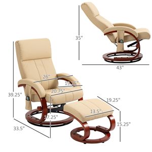 Fauteuil inclinable électrique en similicuir beige avec repose-pieds, 10 points de vibration, télécommande, canapé sectionnel pour salon - Product Image 3