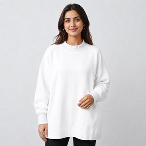 Sudadera de Cuello Alto para Mujer de Alta Calidad, Ligera, de Algodón y Felpa, con Logotipo Bordado, Hombros Caídos, Mangas Largas, Fabricación OEM ODM - Product Image 1