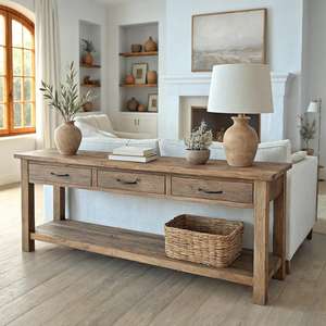 Mesa Consola de Entrada de Madera Maciza Hecha a Mano de Primera Calidad con Tres Compartimentos de Cajones, Superficie Ancha y Base Resistente - Product Image 1