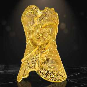 กำไลข้อมือทองเหลืองลายฉลุสไตล์ตุรกีขายส่ง ชุบทอง 14K/18K/24K ดีไซน์ลายดอกไม้ฉลุลายละเอียดกว้าง - Product Image 5