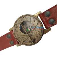 Tanishka Exports Brass Plated Handmade Vintage Nautical Steampunk Directional Sundial Wrist Compass Leather Band Hiking Baptism