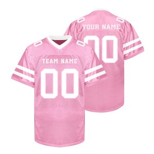 Custom Pink Mesh V-Neck Football Jersey Short Sleeve Sublimated Print Breathable Team Name Unisex Adult Regular Fit - Product Image 1