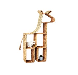 Estante de pared de hierba marina natural, organizador boho para habitación infantil, estantería flotante para libros, estantería decorativa de mimbre tejido con forma de jirafa, directo de fábrica - Product Image 1