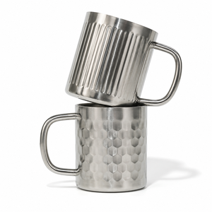 Wholesale <b>Double</b> <b>Wall</b> Stainless Steel <b>Coffee</b> Mug Set Honeycomb Hammered & Ribbed Texture Insulated Metal Tea <b>Cup</b> With Handle - Product Image 1