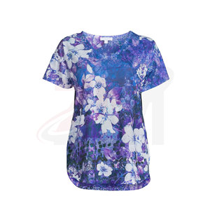 T-shirt à imprimé floral pour femmes, manches courtes, col rond, coupe ample, décontracté, tricoté, respirant, haut de printemps et d'été - Product Image 1