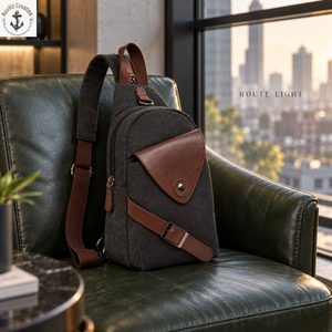 Sac bandoulière en toile noire avec rabat à pression en cuir et sangle rembourrée |   Sac bandoulière compact avec fermeture éclair incurvée pour les déplacements quotidiens - Product Image 4
