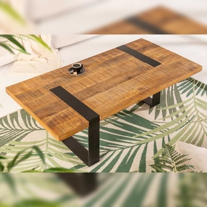 Mesa de Centro Moderna y Ecológica Vandana, Fabricada en Hierro, 100 cm, Color Marrón Natural, Madera de Mango, Metal Negro, Muebles para el Hogar - Product Image 1