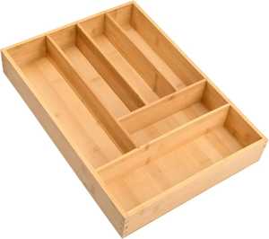 Organizador de cajones de cocina de bambú, bandeja de madera para cubiertos, soporte para utensilios con múltiples compartimentos, almacenamiento de cubiertos, divisor ecológico - Product Image 2