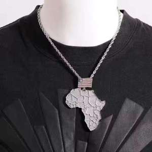 Pendentif de luxe en argent continent Afrique avec pierres Moissanite, attache drapeau américain, style Hiphop Iced Out pour hommes - Product Image 2