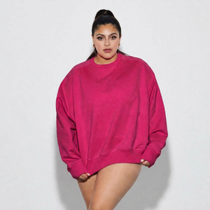 Custom Plus Size Custom Embroidery Letter Logo Back Neck Women's Crew Neck Drop Shoulder Long Sleeve Oversized Polyester/Cotton - Product Image 4