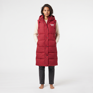 Women Long Quilted Puffer Jacket Vest Hooded Winter <b>Coat</b> Full Zip Solid Red Color Thick Polyester Outerwear - Product Image 5