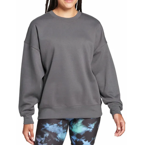 Sweat-shirt gris chiné durable pour femme avec col boutonné et détail poches, ourlet côtelé, idéal pour l'entraînement hivernal, 100 % coton molletonné - Product Image 2