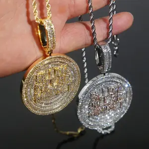 Colgante de un billón de dólares de plata de ley con circonitas cúbicas redondas pavé, cadena de eslabones, para hombre, estilo hip hop, joyería de moda para fiesta, regalo, amuleto de dinero, bling - Product Image 3