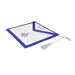 Delantal de Maestro Masón de la Logia Azul con Bordes Azules y Borlas Blancas, Cordones y Compás Bordado a Máquina MAP-0120 - Product Image 2