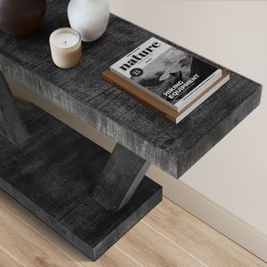 Panca d'ingresso vintage in legno anticato da 60 pollici con mobile contenitore a 2 livelli in legno massello impiallacciato, design rustico ampio per soggiorno - Product Image 5