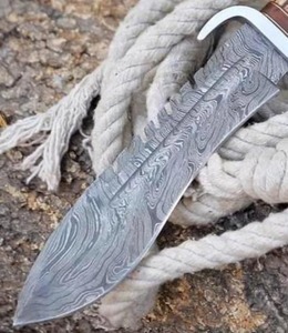 Couteau de chasse et de camping en acier Damas fait main, manche en corne de cerf, lame fixe de 16 pouces, personnalisable, OEM, survie tactique - Product Image 2