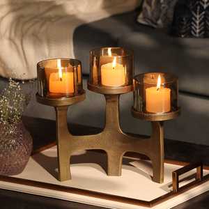 Modern Aura Aluminium Triple Candle <b>Stand</b> with <b>Glass</b> <b>Holders</b> for Home Decoration - Product Image 3