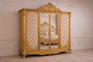 Conjunto de Dormitorio Estilo Gran Palacio con Acabado Dorado y Tallado, Colección de Dormitorio de Lujo con Tallados de Palacio, Juego de Dormitorio con Almacenamiento Inteligente, EE. UU. - Product Image 5