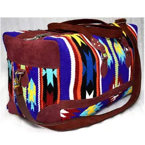 Navajo designtravel túi với da lộn da thiết kế đôi xử lý/phương Tây chăn Duffle Du Lịch Túi