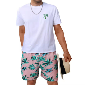 Men Lightweight Two Piece Summer Outfit Short Sleeve T Shirt and Elastic Waist Shorts <b>Set</b> Casual Lounge Wear for Home Beach - Product Image 5