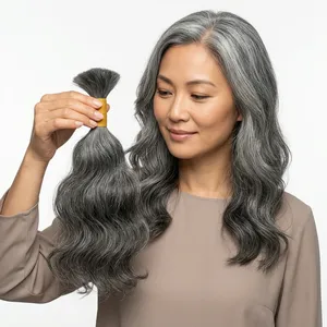 Zura Impex Cabello Humano Natural Negro Largo Ondulado con Base de Seda Remy India, Suave, Doble Trama, HD Transparente, Personalizable - Product Image 2