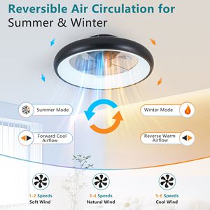 20\" Modern Smart LED <b>Ceiling</b> Fan <b>Light</b> Black with APP <b>Remote</b> <b>Control</b> Dimmable Adjustable Color Temperature - Product Image 4