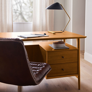 Solid Teak <b>Wood</b> Executive <b>Desk</b> with <b>Drawers</b> and Cabinet Storage, Mid Century Modern Office Table for Home and Workspace - Product Image 6