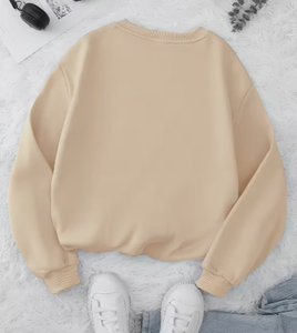 Hardihood International Women's Crew Neck <b>Sweatshirt</b> Beige Foil Heart Print Full Sleeve Knitted Cotton Blend <b>Oversized</b> <b>Vintage</b> - Product Image 2