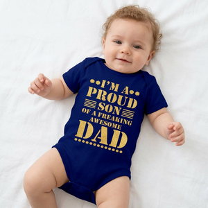 Combinaison bébé garçon à manches courtes en coton imprimé, motif « Fier Fils, Papa Incroyable », vêtement décontracté pour nourrisson, design personnalisé, réversible - Product Image 3