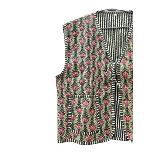 Chaqueta de algodón Vintage India hecha a mano sin mangas acolchado Lino rayas estilo bohemio Boho Chic mejor calidad verano otoño desgaste - Product Image 2