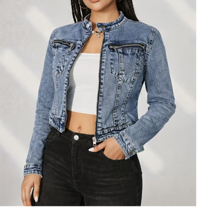 Chaqueta Varsity de Mezclilla Lavada para Mujer TRIBON SPORTS, Manga Larga, Cuello Camisero, Cierre de Botón, Corte Regular, Otoño Invierno - Product Image 5