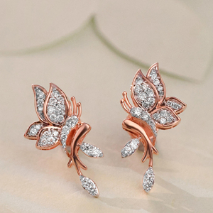 14K Rose Gold Plated Diamond Earrings Round Cut Floral Design Women's Wedding Jewelry Romantic Style - Product Image 1