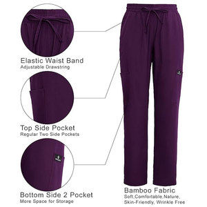 Conjunto de uniforme médico morado para mujer, cuello en V, manga corta, de punto, algodón y poliéster, pantalones con bolsillos y detección de agujas - Product Image 6