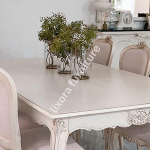 Luxury Handcrafted French Provincial 6 Seater <b>Dining</b> <b>Table</b> Set Ornate Carved <b>White</b> Antique Finish - Product Image 5