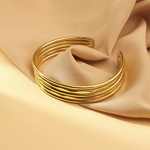 Multi Layer Open Cuff Bracelet Handcrafted Gold Plated Brass Bold Statement <b>Bangle</b> for Women - Product Image 1