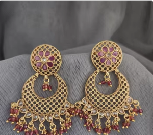 Boucles d'oreilles longues à la mode Kundan Polki ton or avec perle et pierre pour mariage fiançailles fête porter accessoire de mode pour les femmes - Product Image 2