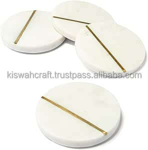Sous-verres attrayants en céramique avec travail en laiton Sous-verres en marbre en pierre naturelle pour le bureau de l'hôtel ou la maison Design indien - Product Image 6