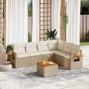 Grand ensemble de canapés de jardin pliables en rotin PE beige, meubles d'extérieur confortables - Product Image 1