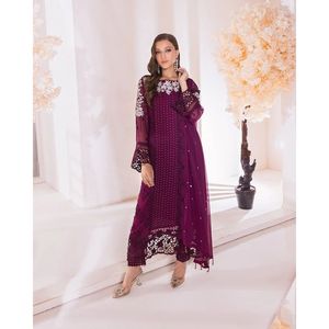 TENDANCE GEORGETTE BRODERIE SEQUENCE TRAVAIL ROBE BAS AVEC DUPATTA VIN - Product Image 1