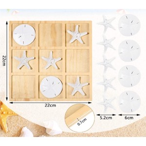 Jeu de Tic-Tac-Toe en Bois Thème Nautique Plage Océan avec Étoile de Mer et Dollar de Sable, Décoration de Table Basse Coastale - Product Image 2