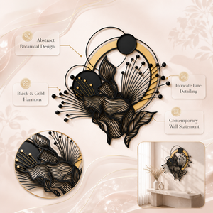 Décoration murale florale en fer, noir et or, art botanique en métal, décoration murale abstraite contemporaine, décoration intérieure - Product Image 5