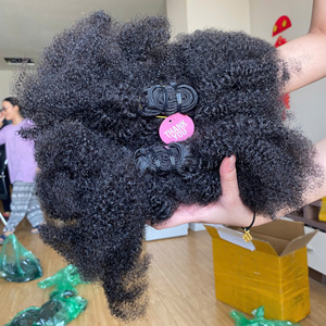 Afro Kinky Curly Sin procesar crudo Un donante Cabello humano 10-40 pulgadas Venta al por mayor Paquete brasileño Cabello humano - Product Image 1