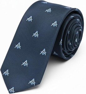 Corbata Masónica Pequeña con Diseño de Cuadrado y Compás - [Azul y Blanco] Aproximadamente 56 Pulgadas de Largo y 3 Pulgadas de Ancho Hecha de Poliéster - Product Image 1