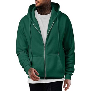 Sudadera con capucha de algodón de alta calidad para hombre, corte holgado, logotipo personalizado impreso, cuello con capucha, cremallera frontal, color verde invierno. - Product Image 6