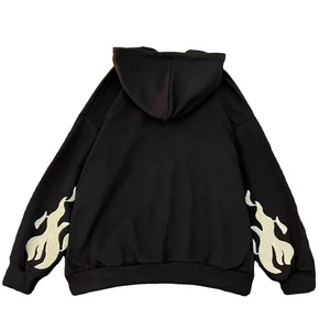 Sweat à capuche zippé noir gothique brodé croix pour homme, coupe oversize, tricot de coton, style streetwear automne - Product Image 2