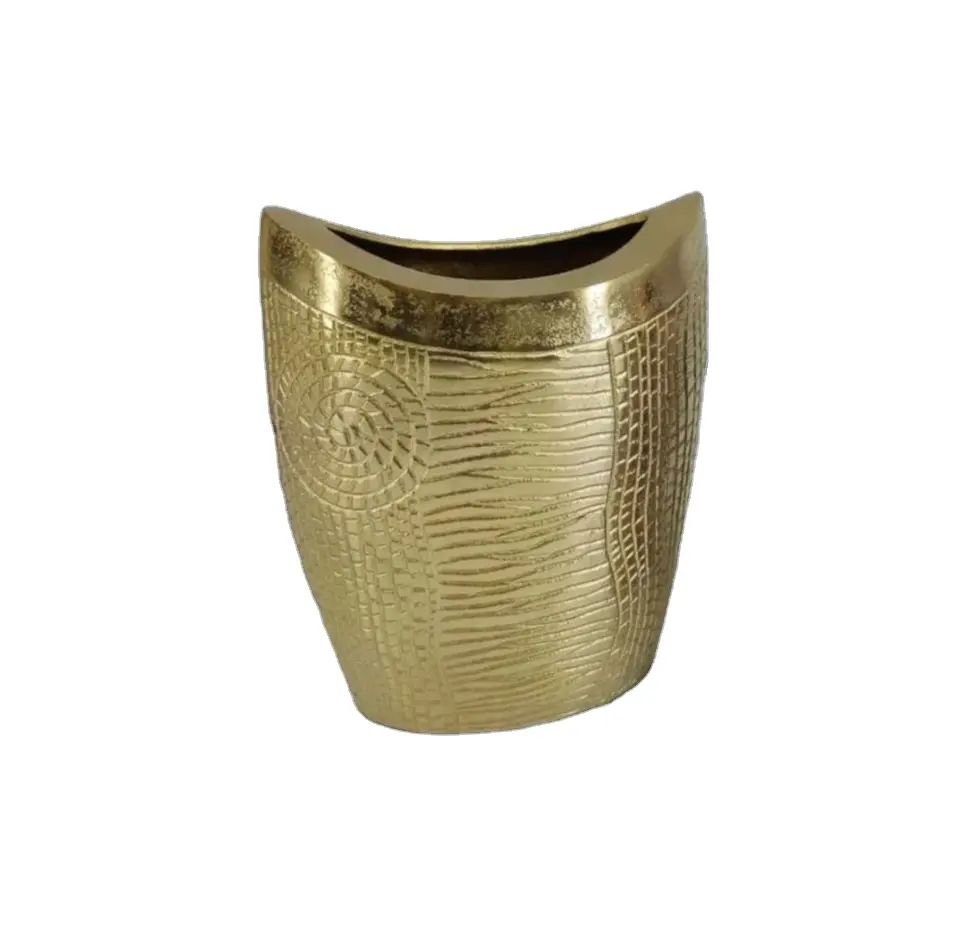 Vaso grande para decoração de flores, vaso de mesa de alumínio com acabamento dourado para uso doméstico, vaso grande de estilo luxuoso para uso diário