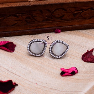 Handmade Designer Jewellery Stud Stone Grey Crystals Designer Jewellery Earrings for Women and Girls for Wedding Haldi, Mehndi - Product Image 4