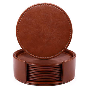 Ensemble de sous-verres ronds modernes en cuir PU de qualité supérieure avec logo personnalisé, 4/6/8 pièces, tapis et dessous de verre pour la maison, le bureau, le bar, pour les cadeaux de mariage - Product Image 3