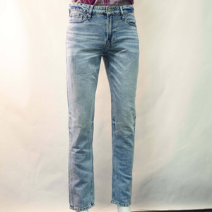 Jean slim homme taille mi-haute coupe droite délavé moyen de haute qualité – Pantalon en denim personnalisé, style décontracté, vente en gros - Product Image 1